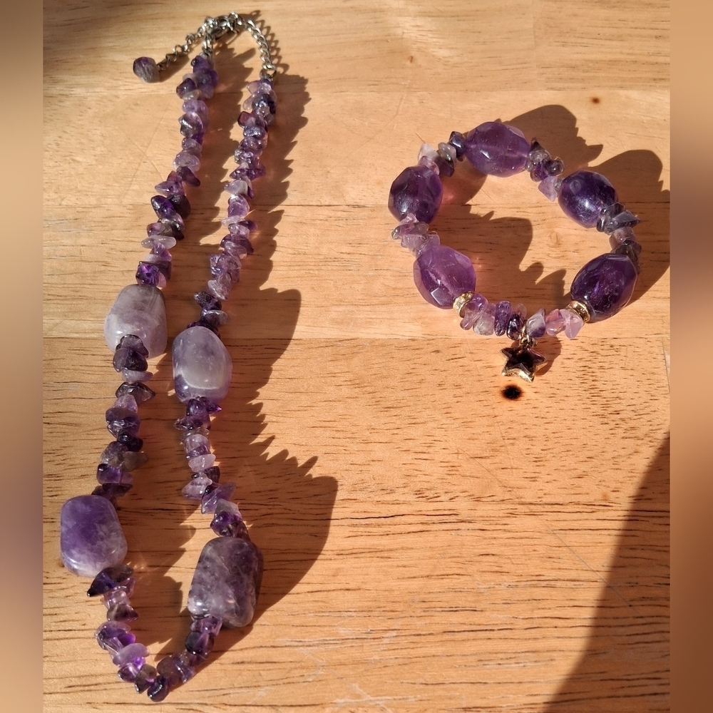 EUC Vintage Kirks Folly Amethyst Chunk & Chip February Birthstone Jewelry Set - Picture 5 of 7